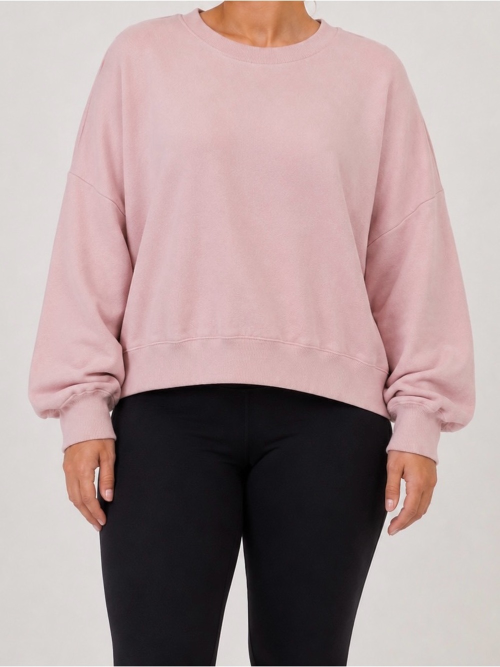 Zara Oversized Fleece Sweatshirt Blush Pink Boxy Crewneck Dolman Sleeve L